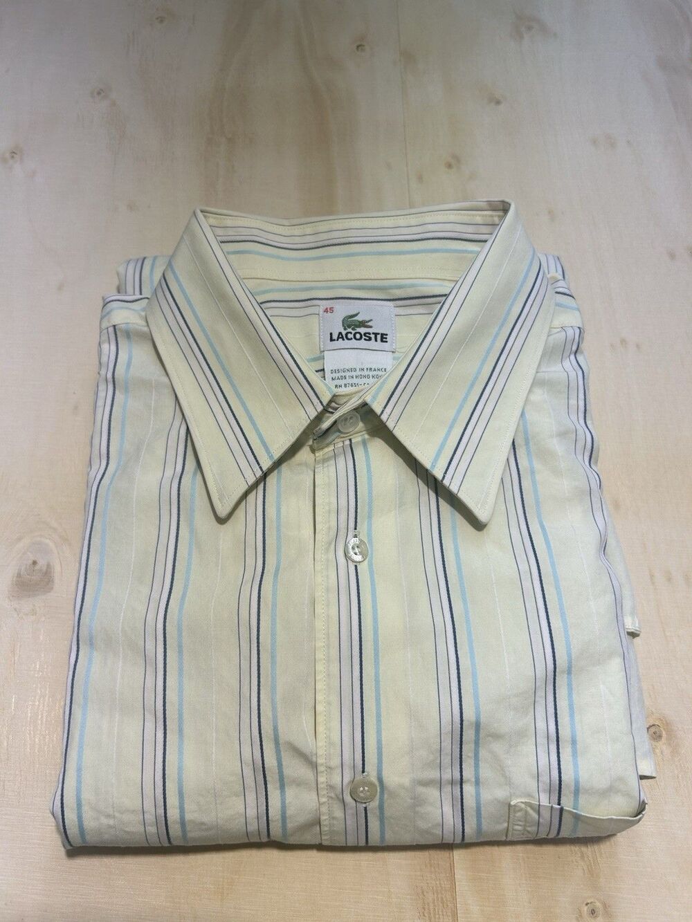 Lacoste Men's Size 45 XXL Striped Button Down Shirt Yellow Blue *Read - Stains*